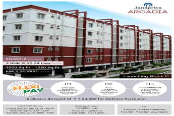 Book 3 BHK @ Rs 30.34 Lacs at Janapriya Arcadia in Kowkur, Hyderabad